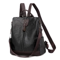 Black and brown PU leather backpack for women with anti-theft design and side pockets - Black