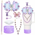 Set di accessori viola per tazza Stanley con fiocco, perle e custodia glitterata - Viola