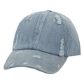 Detail of distressed light blue denim baseball cap with vintage frayed ripped effects - One Size / Light Blue (Slight Distressed)