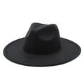 Sombrero fedora clásico de lana negra con ala ancha y corona hundida para hombre y mujer - M (56-58cm) / Negro