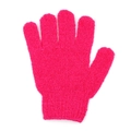 Exfoliating five-finger bath glove in rose red with textured scrubbing surface - M / Rose Red