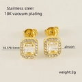 Golden square stainless steel stud earrings with 18K plating and zirconia stones - Gold with White Zirconia