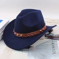 Dark blue felt cowboy hat with brown leather strap and metal studs on kinfolk book - Wave Pattern Strap / Navy Blue