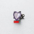 Bijou de piercing unique avec zircon violet en forme de cœur de 6mm en acier argenté - 6mm / Violet (4#Violet)