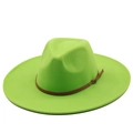 Classic bright green wool felt fedora hat with wide brim and brown leather band detail - Fruit Green