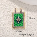 Vintage gold tarot card pendant with green enamel and purple stones, 17mm x 27mm size - Green Enamel Purple Starburst