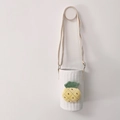 White quilted cotton kids water bottle bag with yellow pineapple plush ornament - White/Yellow Pineapple