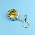 Mini runde Pillendose aus Silber mit grün-goldenen Kunstmuster und Schlüsselanhänger - Runde Pillendose + Schlüsselanhänger + Karabiner / Grün Fließendes Gold