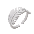 Detailed view of white leaf-shaped lacquer ring with adjustable open band design - Adjustable Open / White