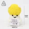 Macro view of handmade crochet mushroom doll showing detailed yarn texture and card - Yellow Mushroom With White Dots I Card