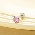 Orecchino a perno a stella in argento con gemma rosa e chiusura a vite sicura - Rosa