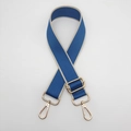 Detail of adjustable blue and beige 3.8cm replacement shoulder strap with gold hardware - Lake Blue / Gold Hook