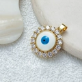 Golden round evil eye pendant with blue enamel and sparkling cubic zirconia crystals - D3510JB Pendant 6