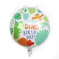 Palloncino di compleanno dinosauro da 18 pollici in alluminio con grafiche colorate - Dinosauro con Cappello (Tondo)