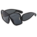 Futuristische oversized zwarte vizier zonnebril met gouden accenten en glans - Zwart Frame Zwart Grijze Glazen