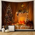 Detailed Christmas tree tapestry showing cozy fireplace scene with candles and gift boxes - Warm Christmas Fireplace (SDJ006) - Brushed Type / 73X95CM