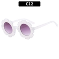White flower shaped sunglasses for kids with purple gradient lenses fashion eyewear - Milky White Frame Double Grey Lens