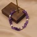 Natural pearl and purple amethyst beaded bracelet with gold adjustable ball slider clasp - Amethyst Positioning Bead Bracelet