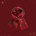 Red festive knitted scarf with white snowflake and green Christmas tree patterns - Red Christmas Tree