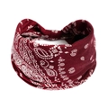 Bandeau de yoga rouge foncé à motif cachemire en coton avec design torsadé - Rouge Vin Twist Paisley (#75)