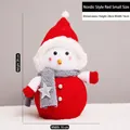 Plush Christmas snowman doll with red hat and grey scarf on snow base, size 28x16cm - Nordic Style Red Small Snowman