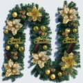 Luxurious 2.7m green Christmas garland decorated with gold flowers and pine cones - SYG107 (Gold Luxury Without Lights)