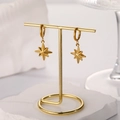 French vintage 18k gold plated titanium star pearl earrings on minimalist gold stand - Eight-pointed Star Pendant