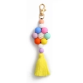 Colorful silicone beaded keychain with a yellow tassel and gold lobster clasp - Colorful