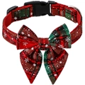 Collier de Noël pour chien à carreaux rouge et vert avec flocon et nœud papillon - M 2.5x50cm / Flocon de Neige Rouge Vert