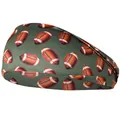 Elastic sports headband in dark green featuring a stylish brown rugby ball print pattern - Football Army Green Pattern