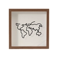 3D world map memory box with black linear art and dark wood square frame - World Map Classic / 15x15cm / Walnut