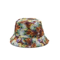Detail of colorful tie-dye bucket hat featuring vibrant peacock feather patterns on fabric - Peacock Feather Print Style (03)
