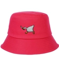 Close-up of high-quality embroidery featuring a goose with knife on red cotton bucket hat - Adjustable / Rose Red