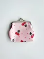 Pink glitter cherry print coin purse with vintage silver metal ball clasp closure - Cherry - Pink / 9x8x2cm