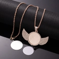 Detailed view of rose gold sublimation heart necklace with angel wings and crystals - X459-11 Rose Gold Round Wing (Twist Chain)