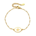 Dettaglio del ciondolo albero della vita dorato e perline bianche su bracciale in acciaio - Bianco (XN122-WHITE)