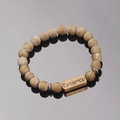 Natural stone bead bracelet featuring a vintage metal plaque engraved with Patience - Wood Grain Stone-Patience
