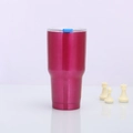 30oz stainless steel travel tumbler in magenta finish with a blue slider lid - 30oz / Painted Magenta