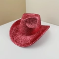 Chapeau de cowboy rouge à paillettes avec large bord pour fêtes et événements - Rouge pastèque