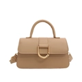 Khaki square handbag with golden D-ring buckle and adjustable shoulder strap for women - Khaki