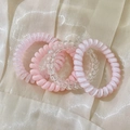 4-piece pink spiral phone cord hair ties set on elegant white pleated silk fabric - 2# Light Pink & Clear 4-Piece Set