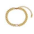 Golden 6.5mm Cuban chain bracelet featuring a round zircon and 18K gold plating - Bracelet-White Zirconia