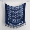 Blue tie-dye floral pattern scarf with decorative fringe tassels for women - Tie-dye Plant Floral (2023-1-1)