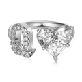 Adjustable S925 sterling silver ring with letter Q and heart zircon stone in silver finish - Silver Letter Q