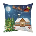 Christmas pillowcase featuring Santa sleigh, decorated tree, and snowman digital print - Snowy Night Santa Sleigh
