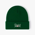 Dark green Baseball MOM embroidered beanie hat for women featuring a baseball logo - One Size / Dark Green