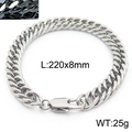 Zilveren roestvrijstalen cubaanse schakelarmband 8mm met karabijnsluiting en 220mm lengte - Stijl D-8mm-220mm(KB166166-ZZ)