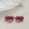 Lunettes de soleil cœur roses pour enfants avec paillettes colorées et monture translucide - Rose transparent