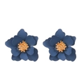 Elegant deep blue matte flower stud earrings with a golden textured center - Blue (1649)