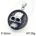 Gothic skull pendant with 32mm diameter and 30g weight in vintage steel finish - Steel Gothic Hat Skull Round Medal (KP130528-TGX)